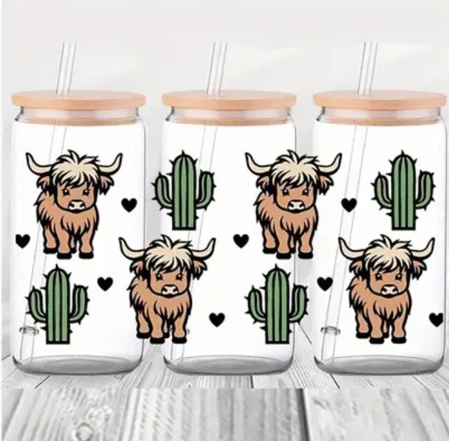 Highland Cow 16 oz glass cup
