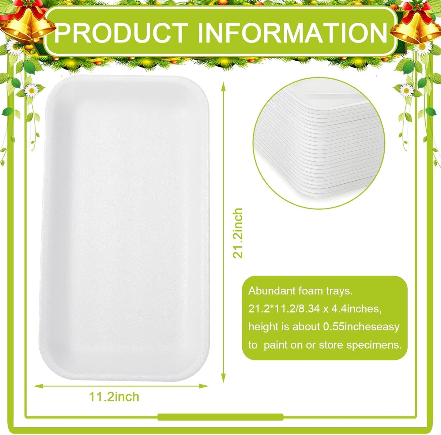 50 Pcs Crafts Foam Trays, White Foam Meat Tray Food Tray Paint and Ink Mixing Trays Rectangle School Printmaking Foam Trays for DIY Art Craft Dissecting(8 x 4 x 1 Inches)