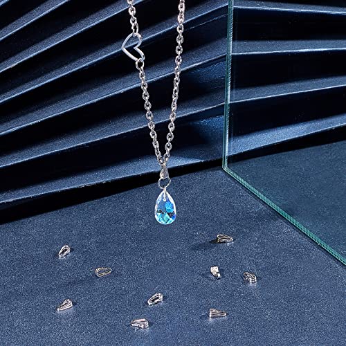 10 Pieces Charm Holder for Necklace, 925 Sterling Silver Snap Bail Hook Pinch Clip Necklace Chain Connectors Dangle Pendant Clasps for Necklace Choker Jewelry DIY Craft Gift Making, Platinum