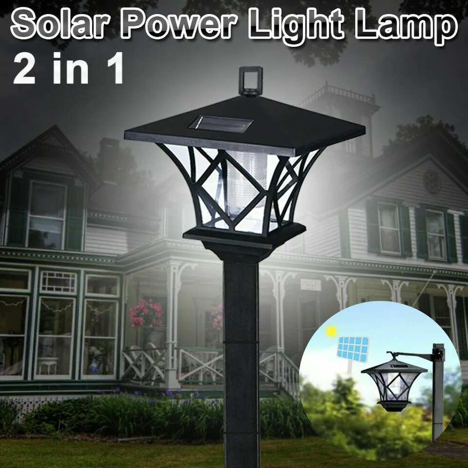 Solar Power Light Lamp Post Lantern 2-in-1 Yard Stake Outdoor Garden Lighting 5&#x27;