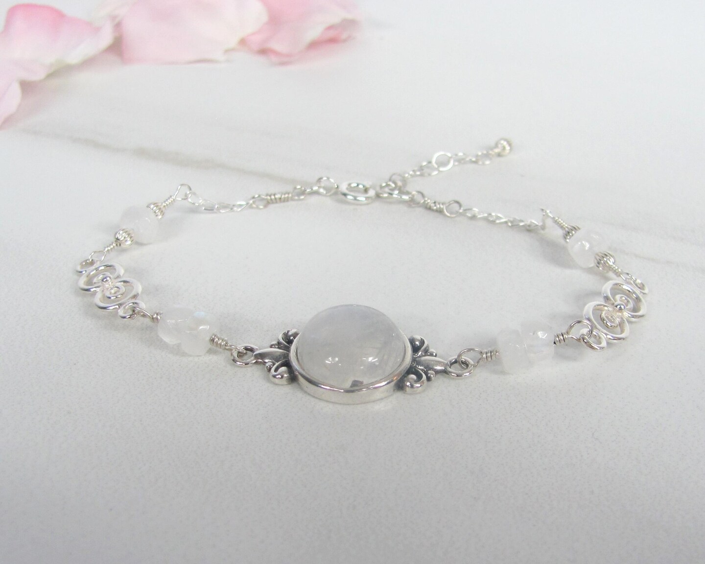 Moonstone Bracelet in Sterling Silver with Fleur de Lis Setting product 4
