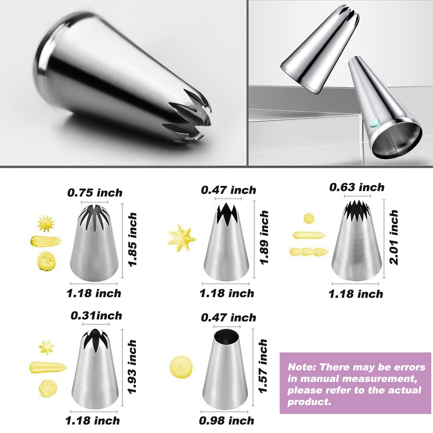 5 Pieces Large Piping Tips Set,Stainless Steel Frosting Piping Kit,Pastry Cake Decorating Tips Baking Tools For Cookies Cupcake Decorating Kit (1A 1E 348 347 356)