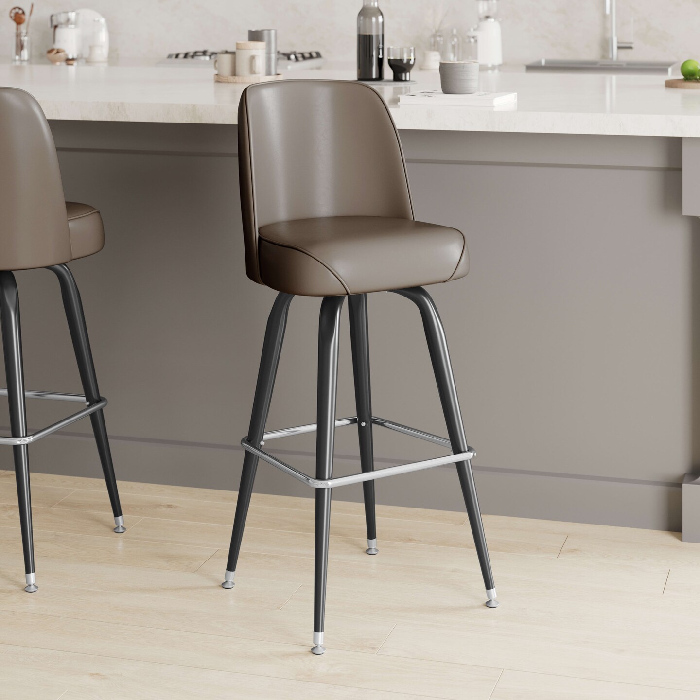 Emma and Oliver 2 Pack Metal Barstool with Swivel Bucket Seat