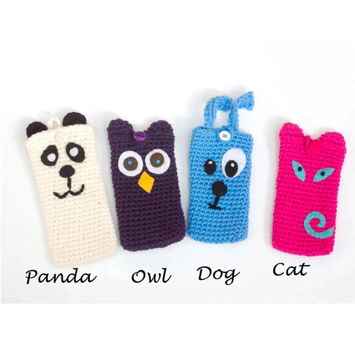 Crochet Animal Phone Case, Cat, Dog, Fox, Owl, Pig, Panda