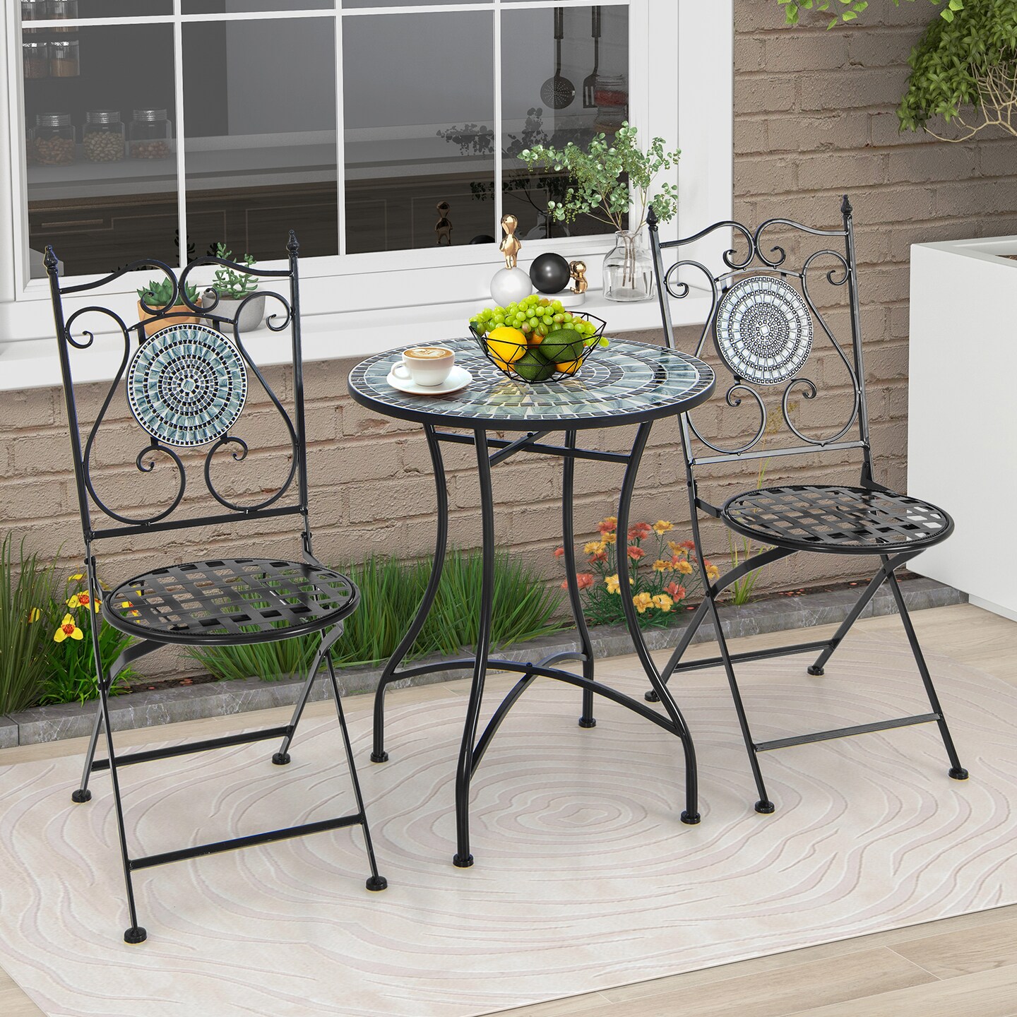Set Of 2 Mosaic Chairs For Patio Metal Folding Chairs