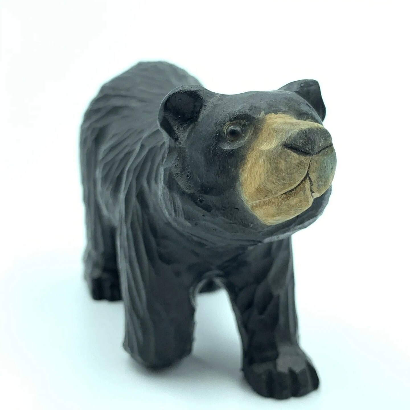 Wood sculpture Hand Carved Wood Wooden Wild Bear Figurine 5&#x22; Long Woodcarving