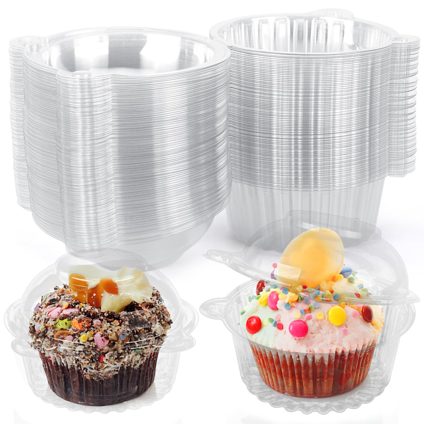 50 Pieces Cupcake Holders, Single Clear Cupcake Boxes Cupcake Containers Individual with Dome Lids for Cupcake Muffin Parties