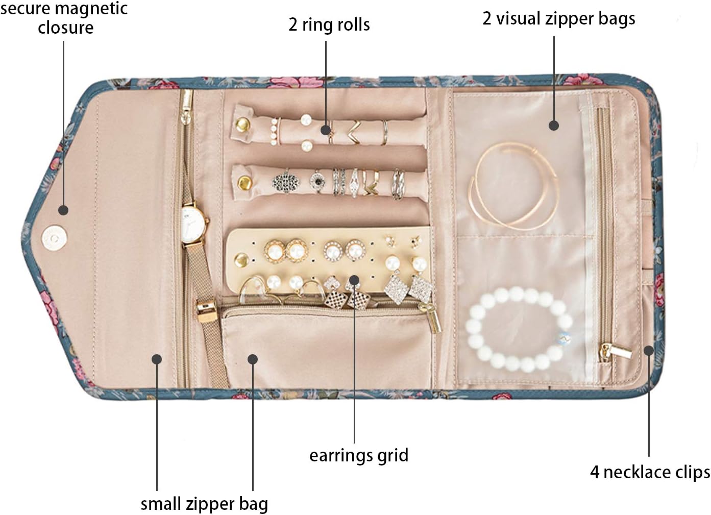 Foldable Travel Jewelry Organizer &#x2013; Rings, Necklaces, Bracelets, Earrings