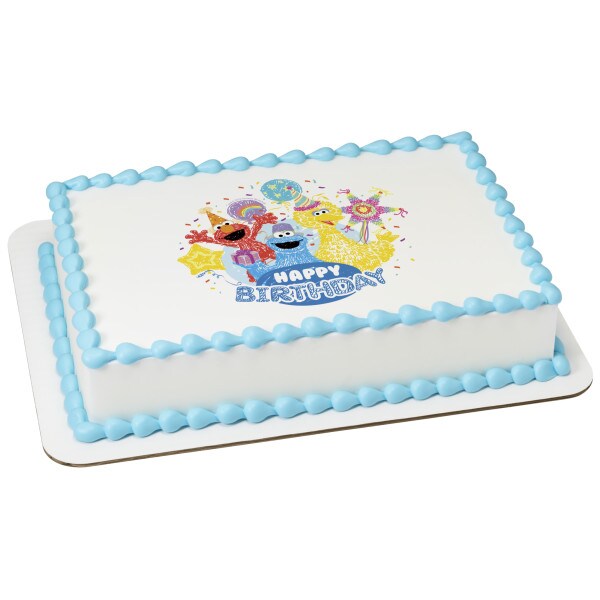 Sesame Street® Happy Birthday Edible Cake Topper Image 1/4 sheet