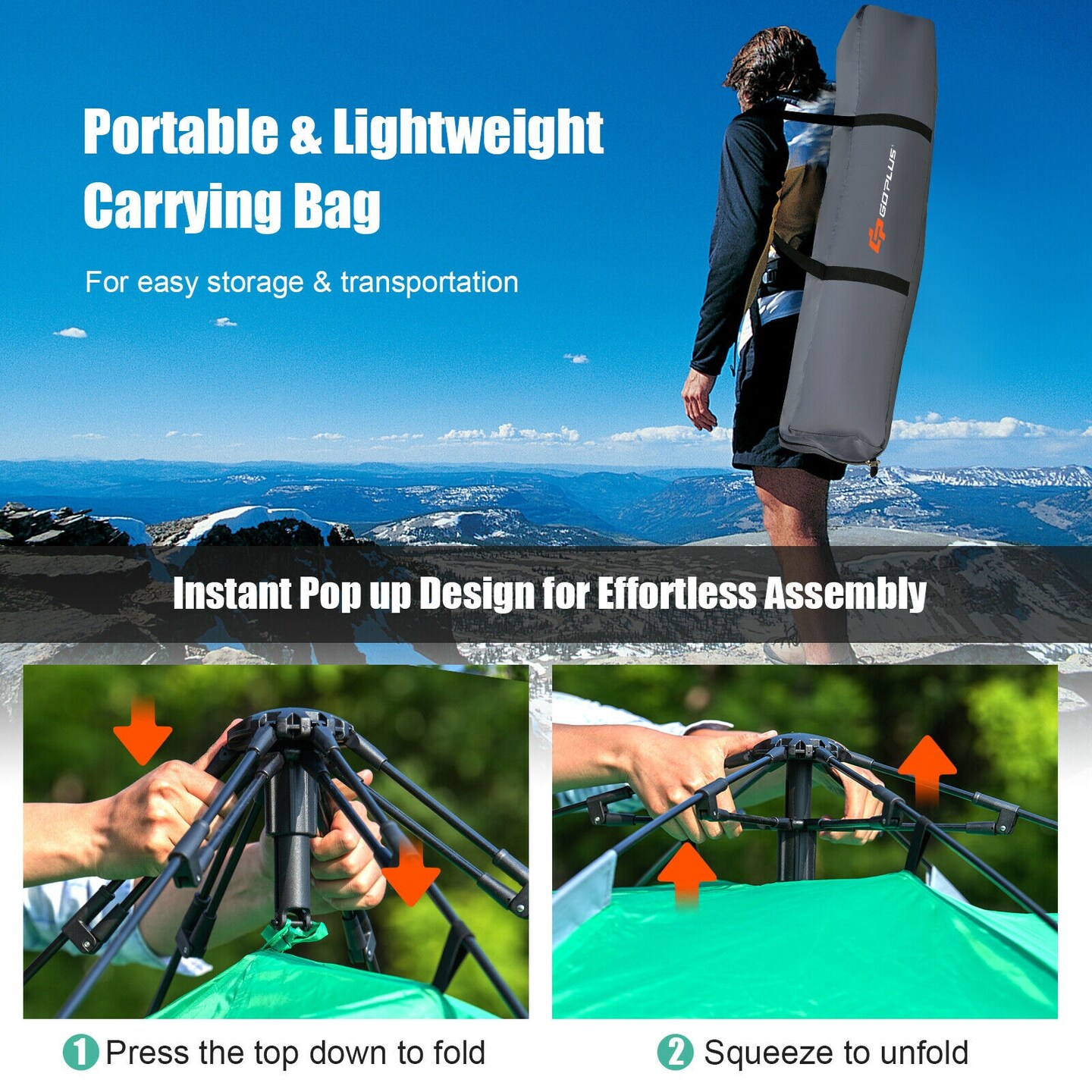 2-in-1 4 Person Instant Pop-up Waterproof Camping Tent