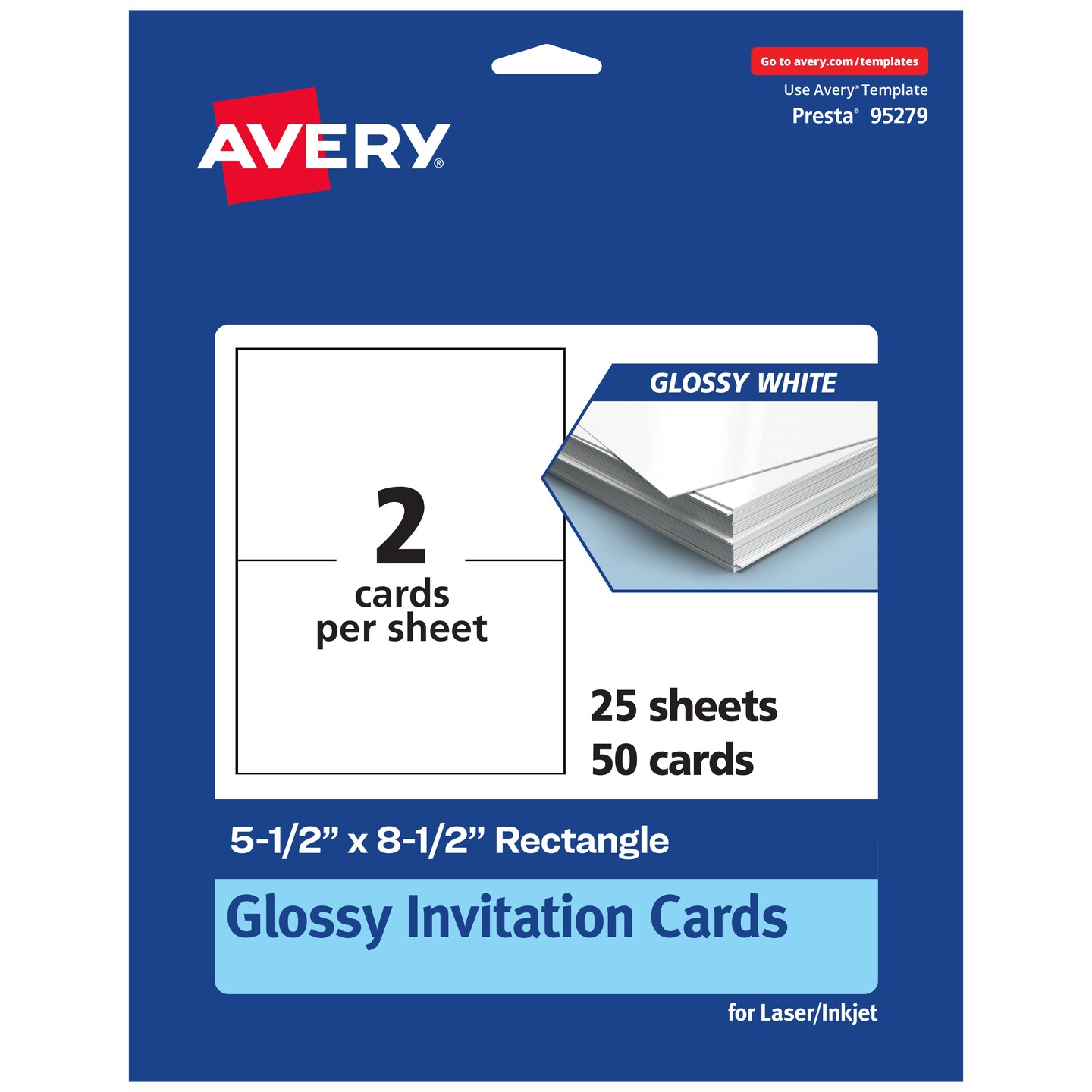 Avery 5-1/2&#x22; x 8-1/2&#x22; Rectangle, Glossy White Invitation Cards