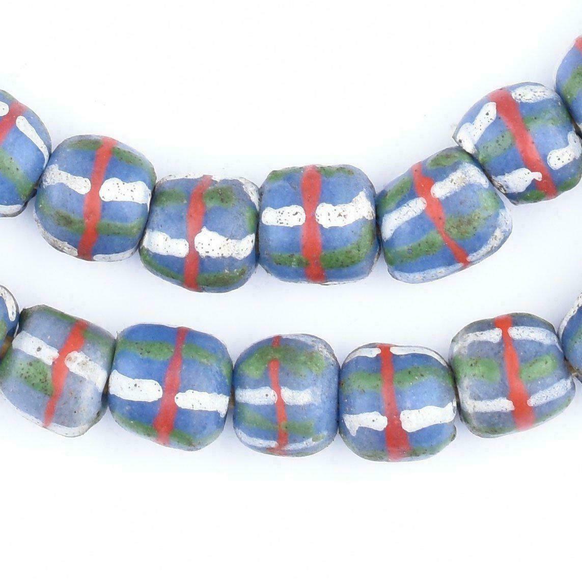 TheBeadChest Blue French Cross Krobo Beads 11mm Ghana African Round Glass Large Hole 28 Inch Strand Handmade