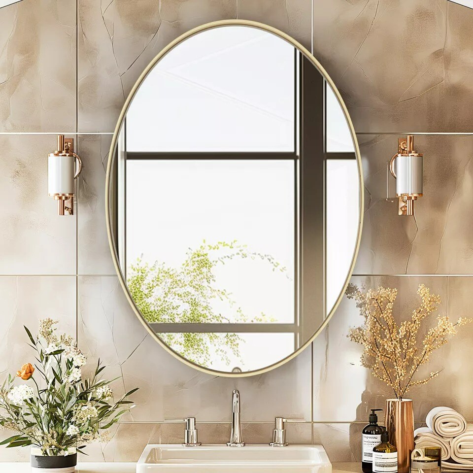 Wisfor Wall Mirror Brushed Gold Aluminum Framed Vanity Accent Mirror Living Room