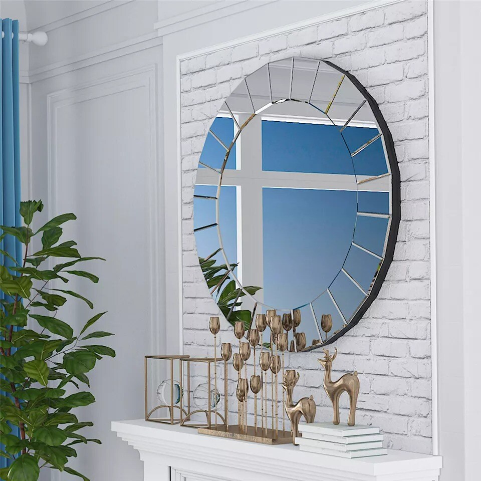 Wisfor Round Decorative Bathroom Mirror Accent Mirror w/Irregular Beveled Edge