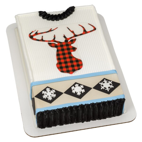 Red Check Plaid Deer Edible Cake Topper Image 1/4 sheet
