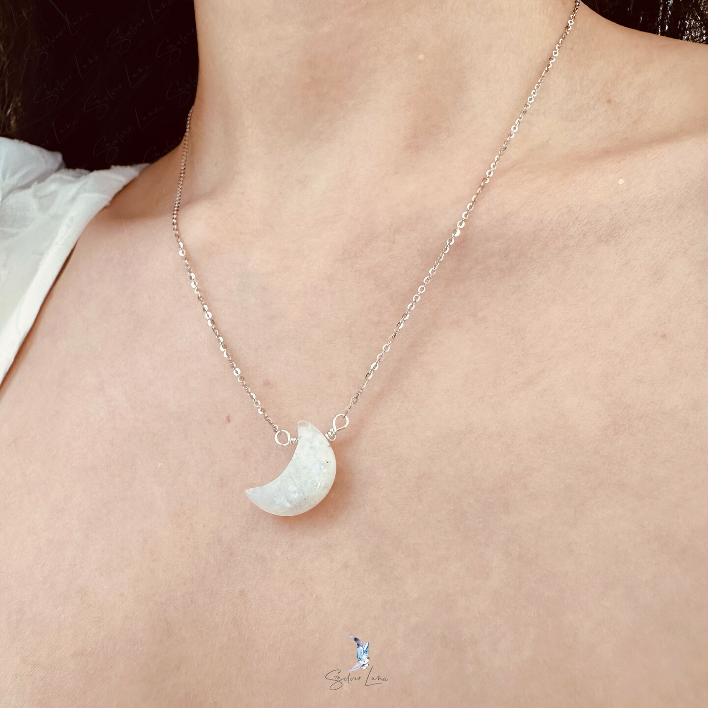 Sterling Silver Crescent Moon Pentacle Pentagram Circle