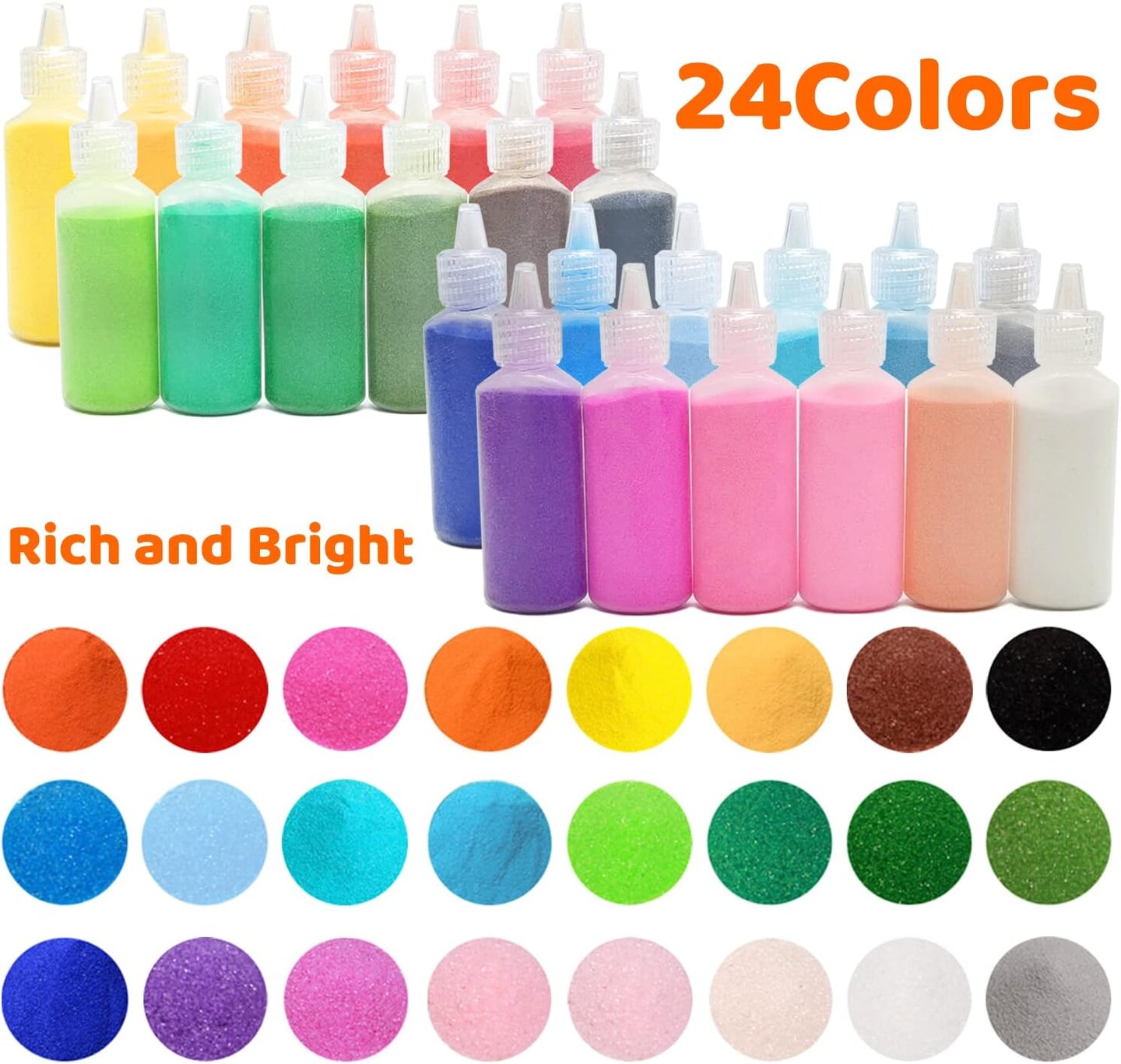 24 pieces of art sand, 1.24oz colored sand bottles, sand arts and crafts kit, scenic sand for kids, DIY sand painting, wedding decoration.