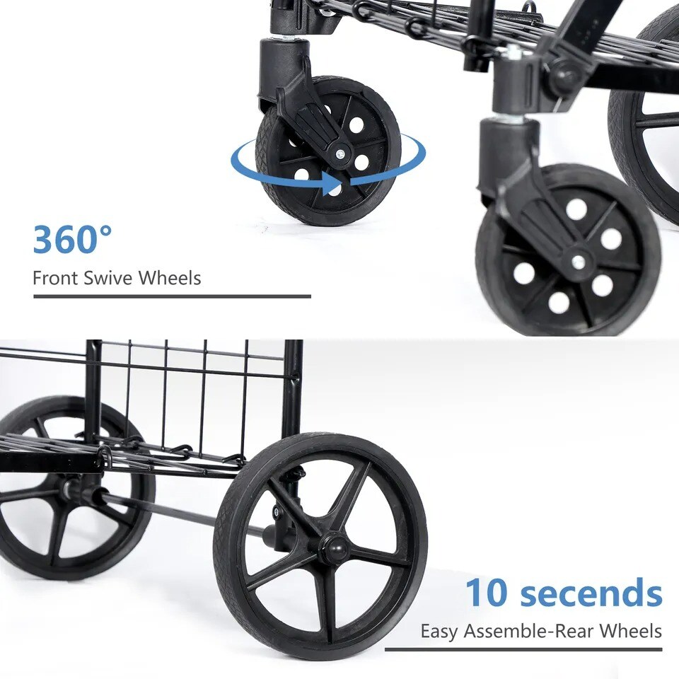 Folding Shopping Cart Utility Cart with Double Basket and Swivel Wheels