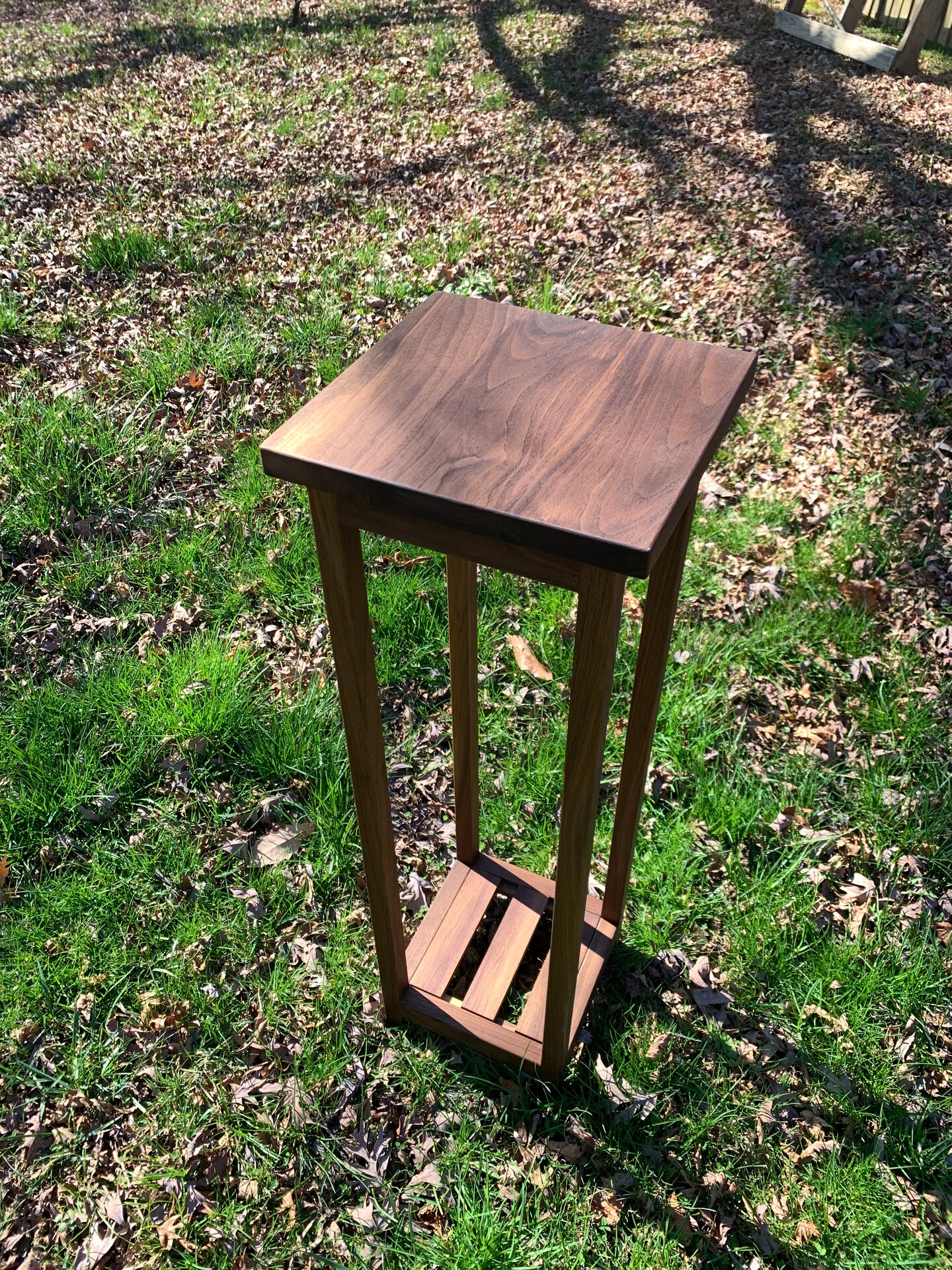 Walnut Handcrafted Rustic Solid Wood Plant Stand with bottom shelf | black  walnut | 11"x11" wide | MakerPlace by Michaels