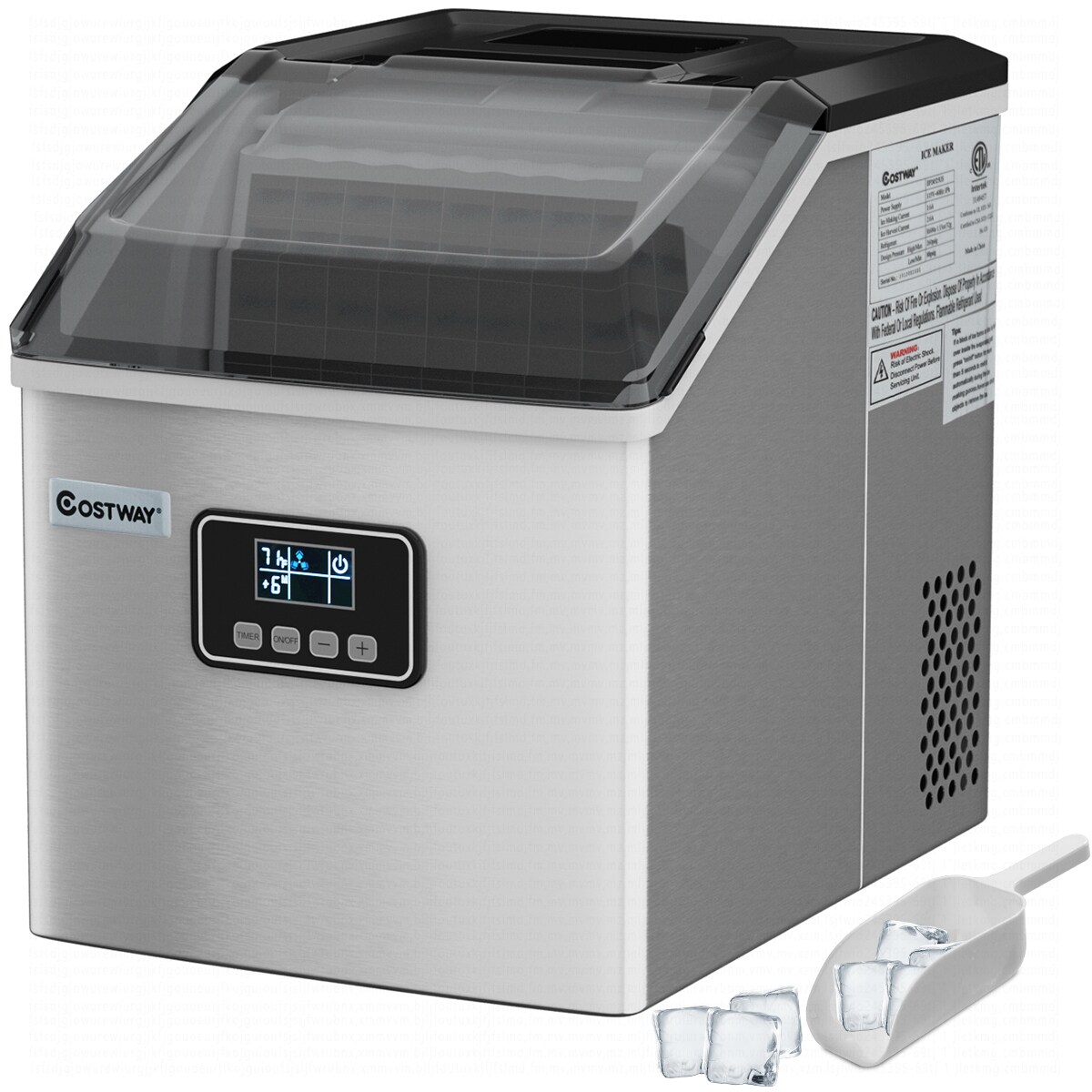 Costway Stainless Steel Ice Maker Machine Countertop 48Lbs/24H Self-Clean with LCD Display