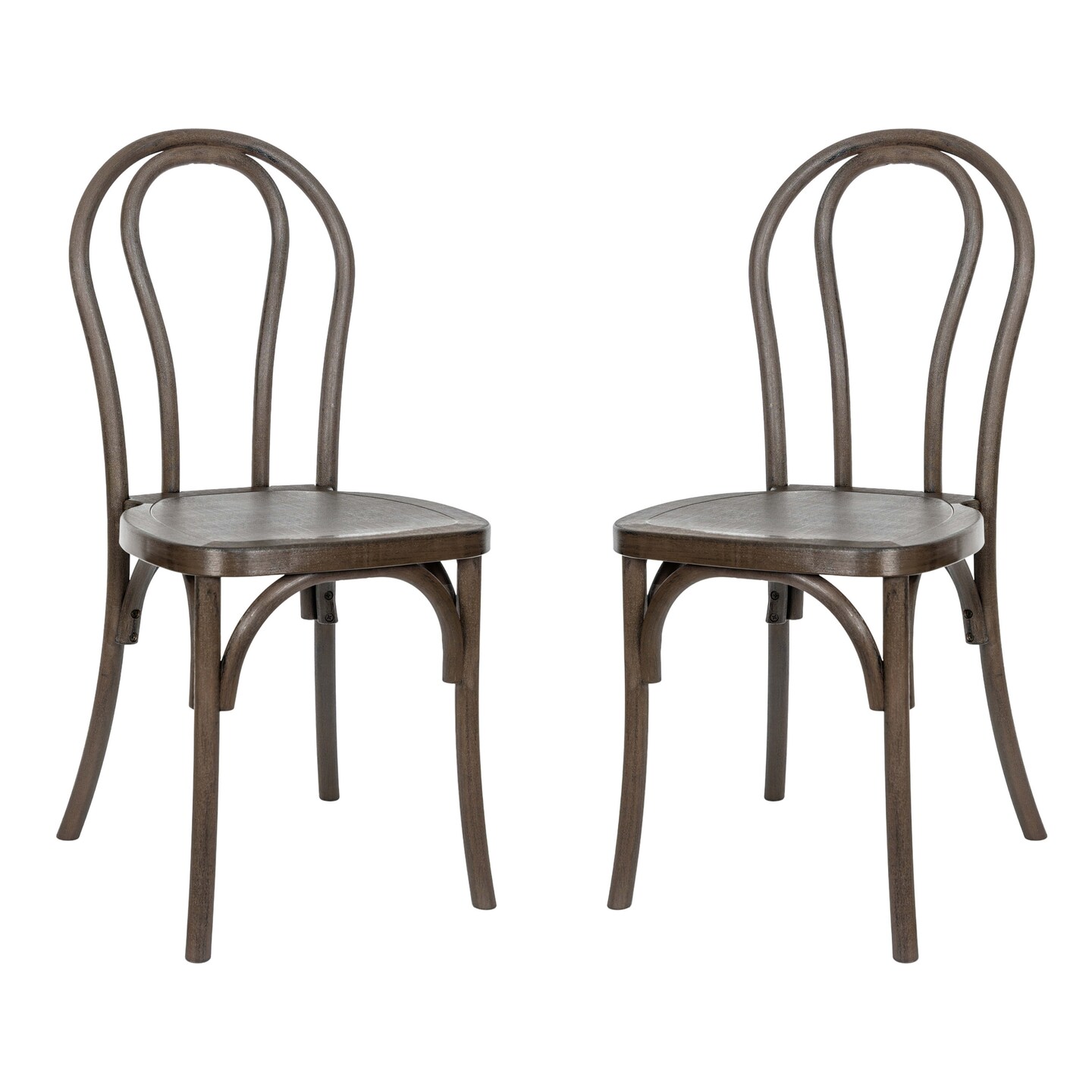 Emma and Oliver Hensler Set of 2 Weather-Resistant Wood Look Resin Thonet Chairs for Indoor/Outdoor Use