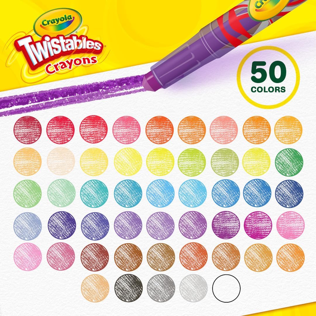 Toddler Crayons for Coloring Books, Mini Twistables Crayons (50ct), Kids Art Supplies for Back to School, Coloring Set