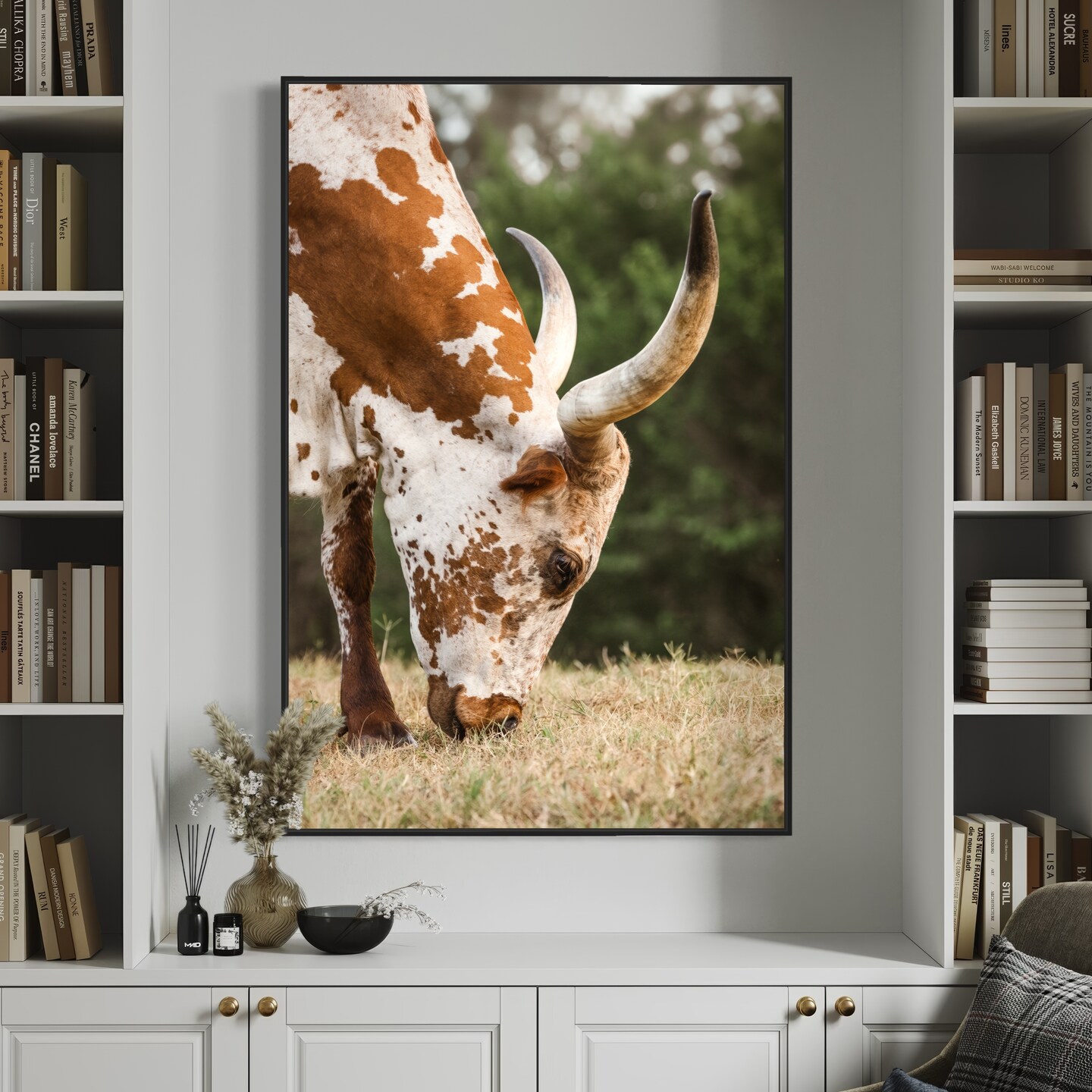 Texas Longhorn Animal Canvas Print Framed Print Wall Hanging Lonhorn Bull Interior Decor Modern Large Canvas Art Giclee Artwork Wildlife 2024 Art