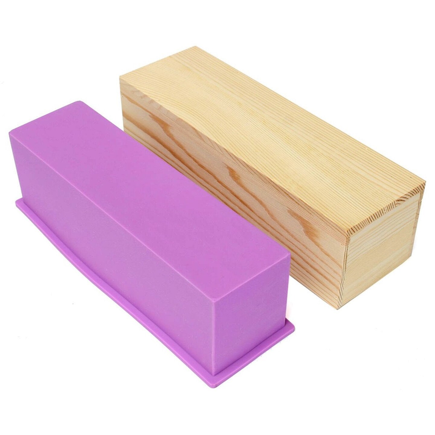 Silicone Soap Molds Kit-42 oz Wooden Silicone Soap Rectangular Mold with Stainless Steel Wavy & Straight Scraper for Soap Cake Making (Purple)
