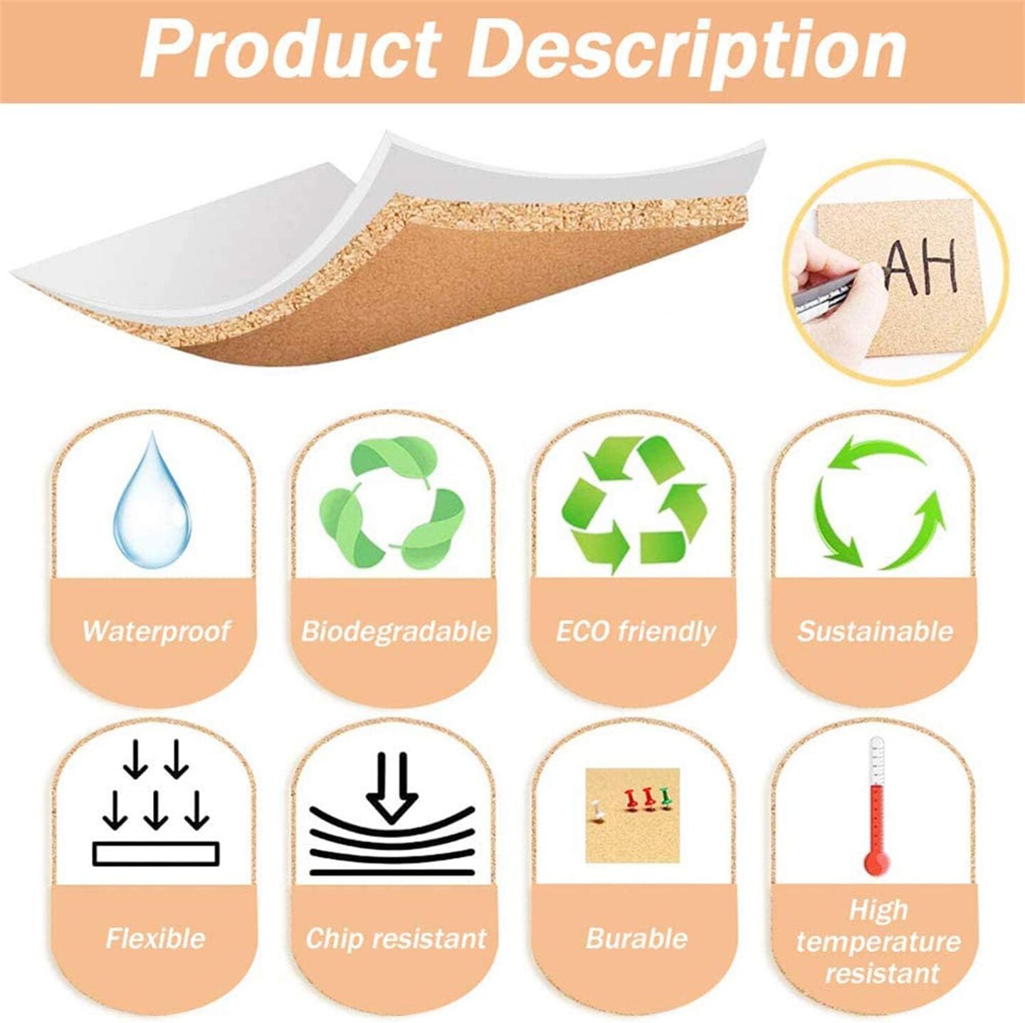 4 x 4 Inch Self Adhesive Cork Squares 100 MM Backing Cork Tiles Sheets for Coasters and DIY Crafts, 40 Pcs.