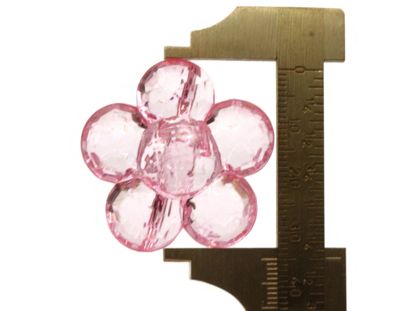 2 35mm Large Light Pink Flat Faceted Flower Plastic Shank Buttons