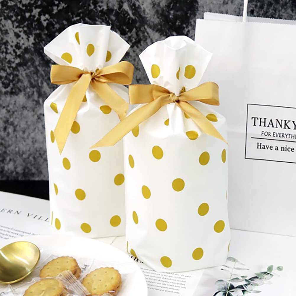24 Pieces Treat Bags Party Favor Bags Gold Plastic Drawstring Candy Goodies Food Storage Bags Gift Wrapping Package