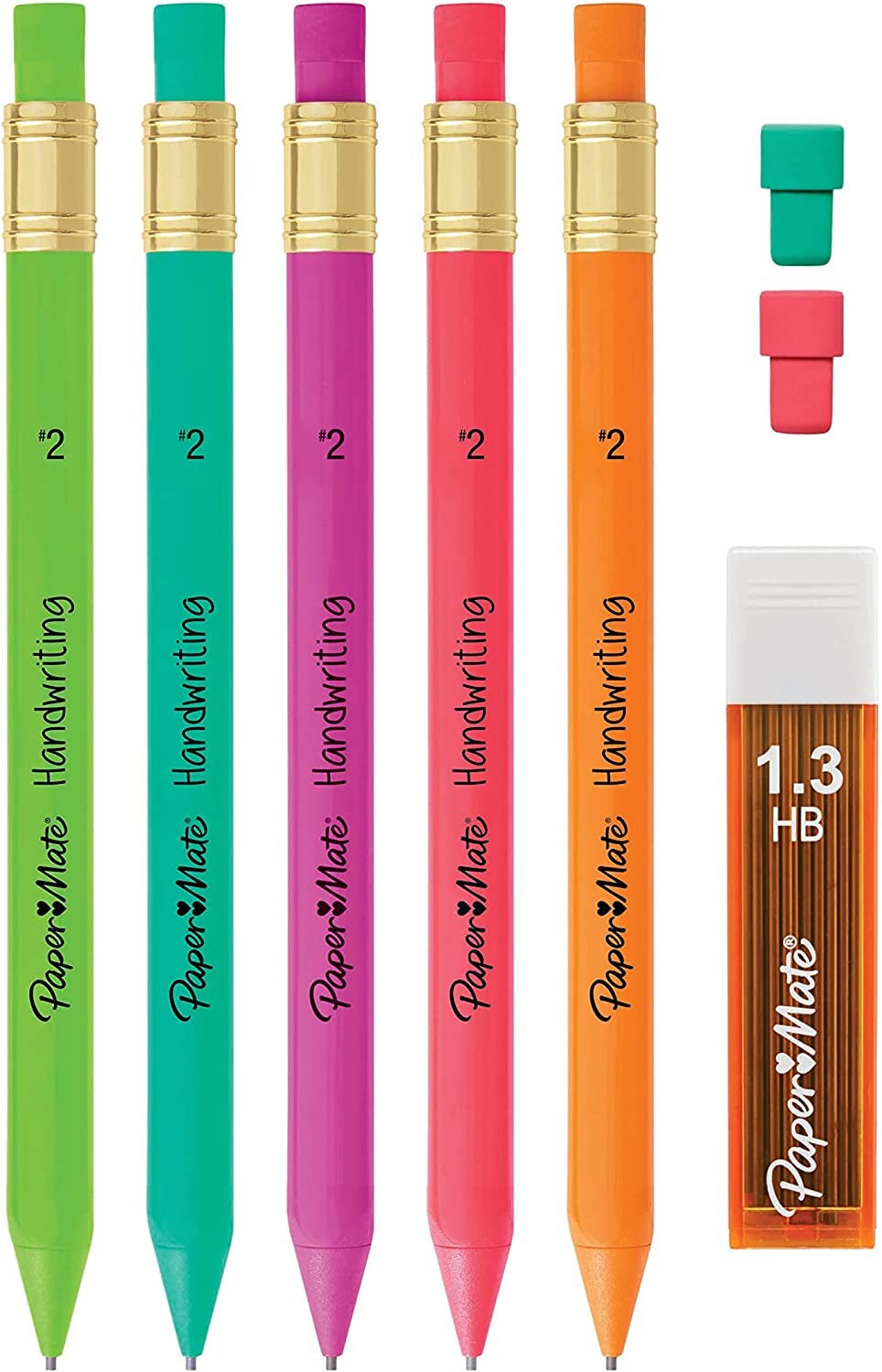 Handwriting Triangular Mechanical Pencil Set with Lead &#x26; Eraser Refills, 1.3Mm, School Supplies, Office Supplies, Sketching Pencils, Drafting Pencil, Fun Barrel Colors, 8 Count