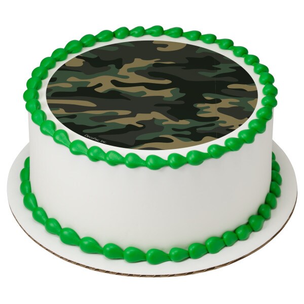 Camo Edible Cake Topper Image 7.5&#x22; Round