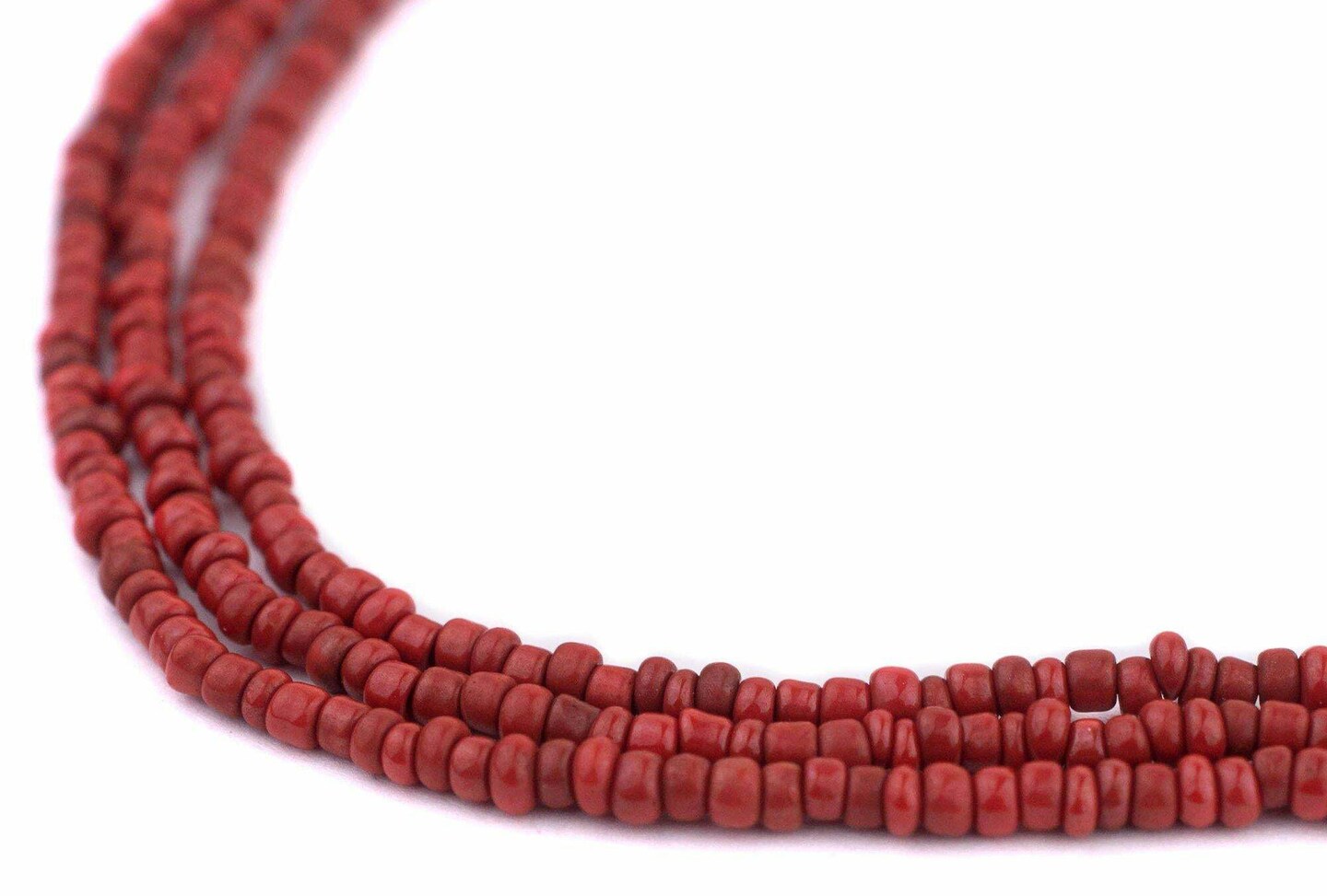 The Bead Chest Coral Red Java Glass Seed Beads (2.5mm, 48" Strand)