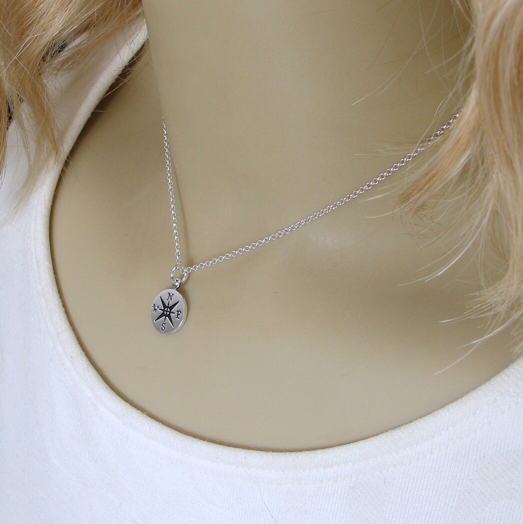 925 Sterling Silver Compass Necklace, Compass Charm Necklace