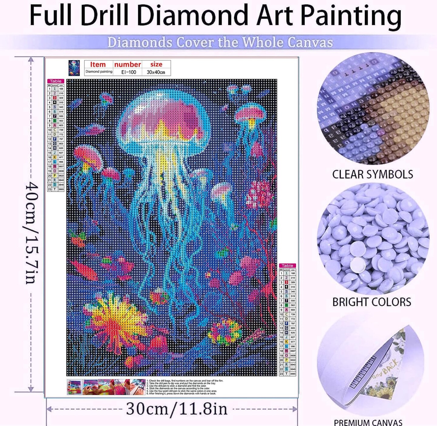 Adult Diamond Painting Kits Luminous Jellyfish Handmade 5D Diamond Art Kits for Children Novice Complete Drill Diamond Points Crystal Craft Kits for Wall Art and Bedroom D&#xE9;cor at Home: Presents 11.8 by 15.7 inches