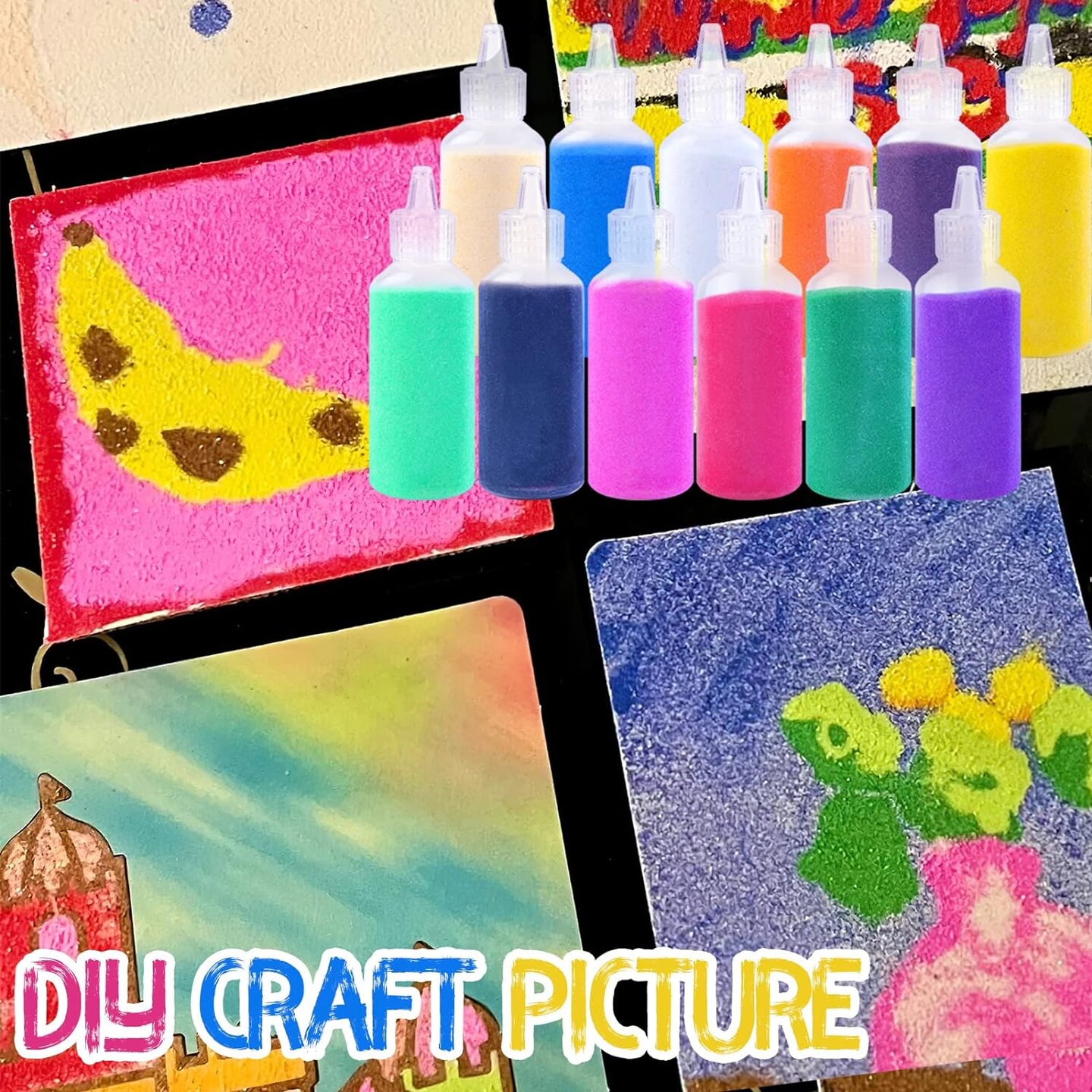 12 Pcs Art Sand for DIY Arts and Crafts Colored Sand Kit, Scenic Sand for Kids, Colorful Sand for Painting, School Activity, Summer Activities