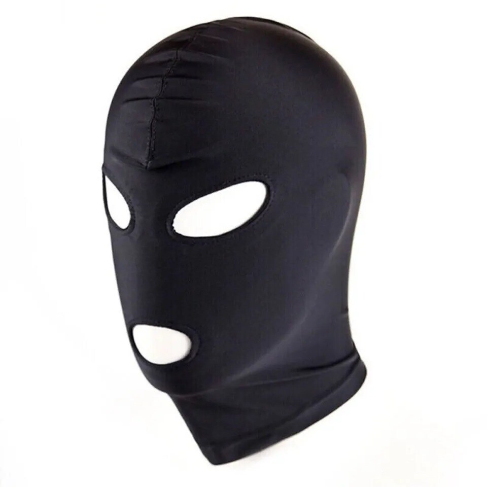Black Bondage Full Hood Head Face Mask Open Eye Mouth Role Play Spandex Headgear