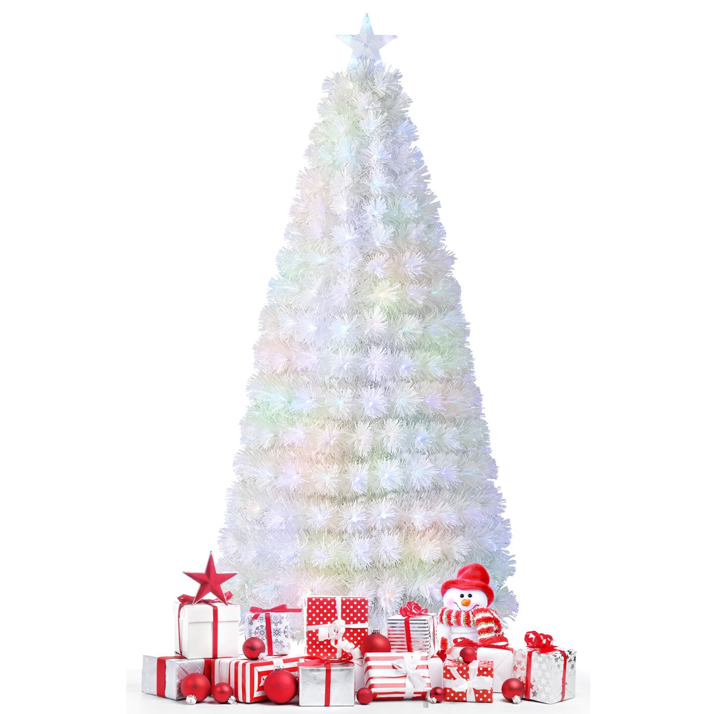 Feet Pre-Lit Fiber Optic White Snow-Flocked Artificial Christmas Tree