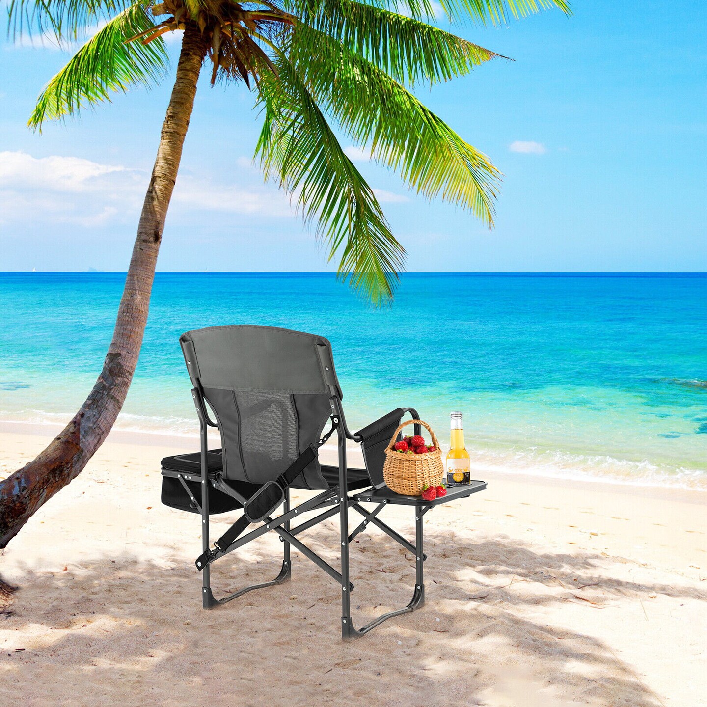 Folding Camping Directors Chair With Cooler Bag And Side Table