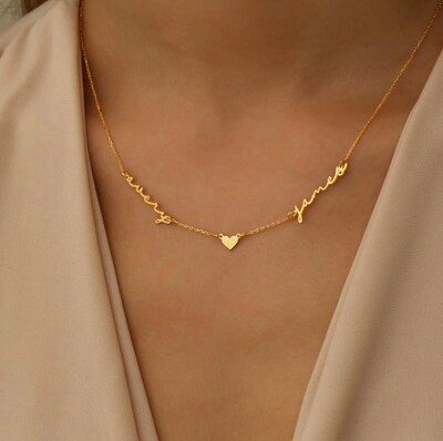 Custom Two Name Handwriting Necklace, 18k gold, Personalized