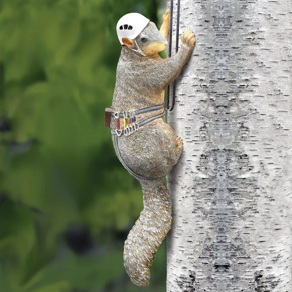 Outdoor Hand Painted Squirrel Tree Climber Sculpture - Fun Garden Statue