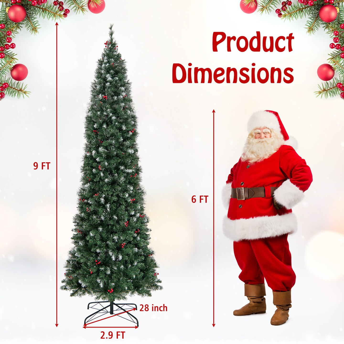 Pre-Lit Artificial Hinged Slim Pencil Christmas Tree
