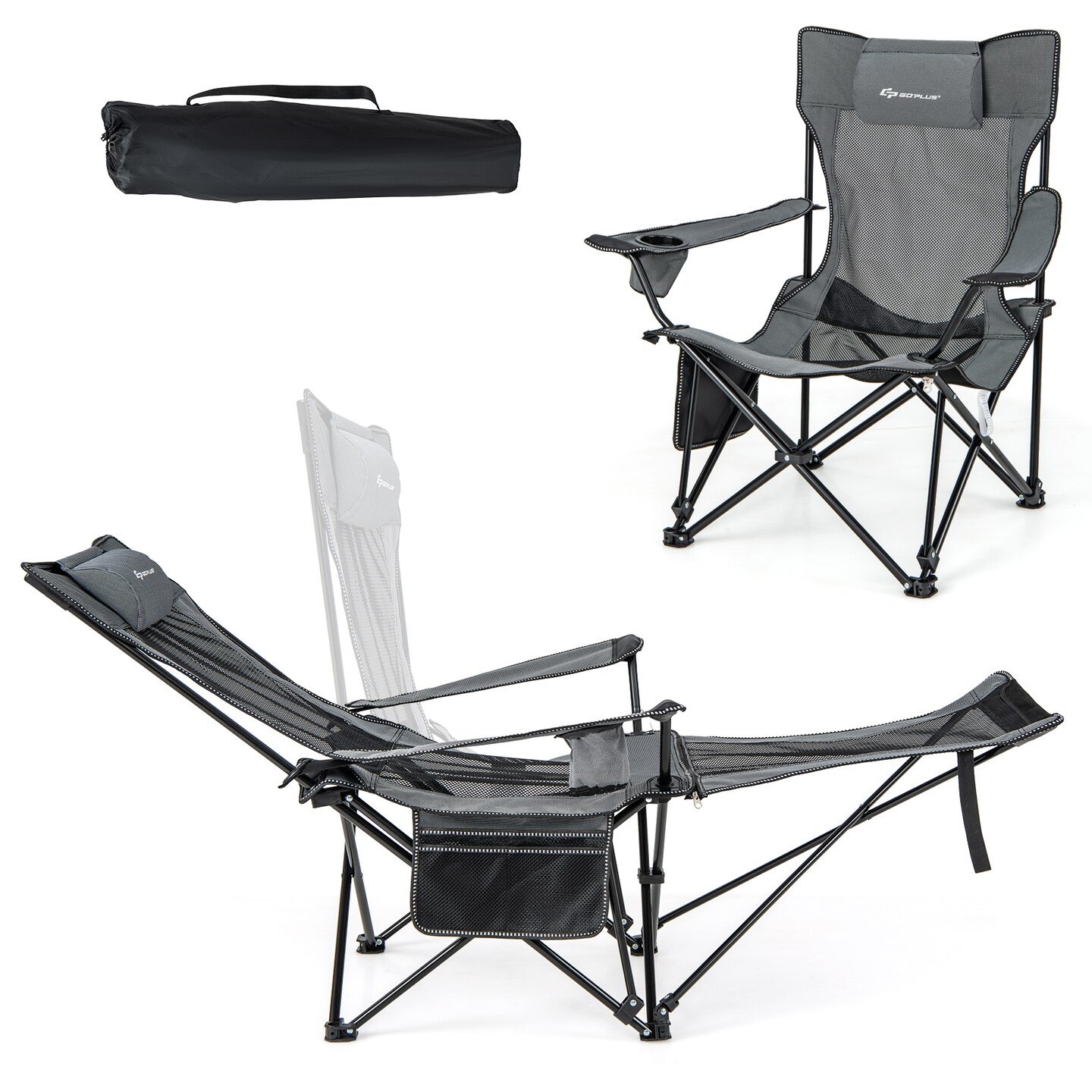 Camping Lounge Chair With Detachable Footrest Adjustable Backrest