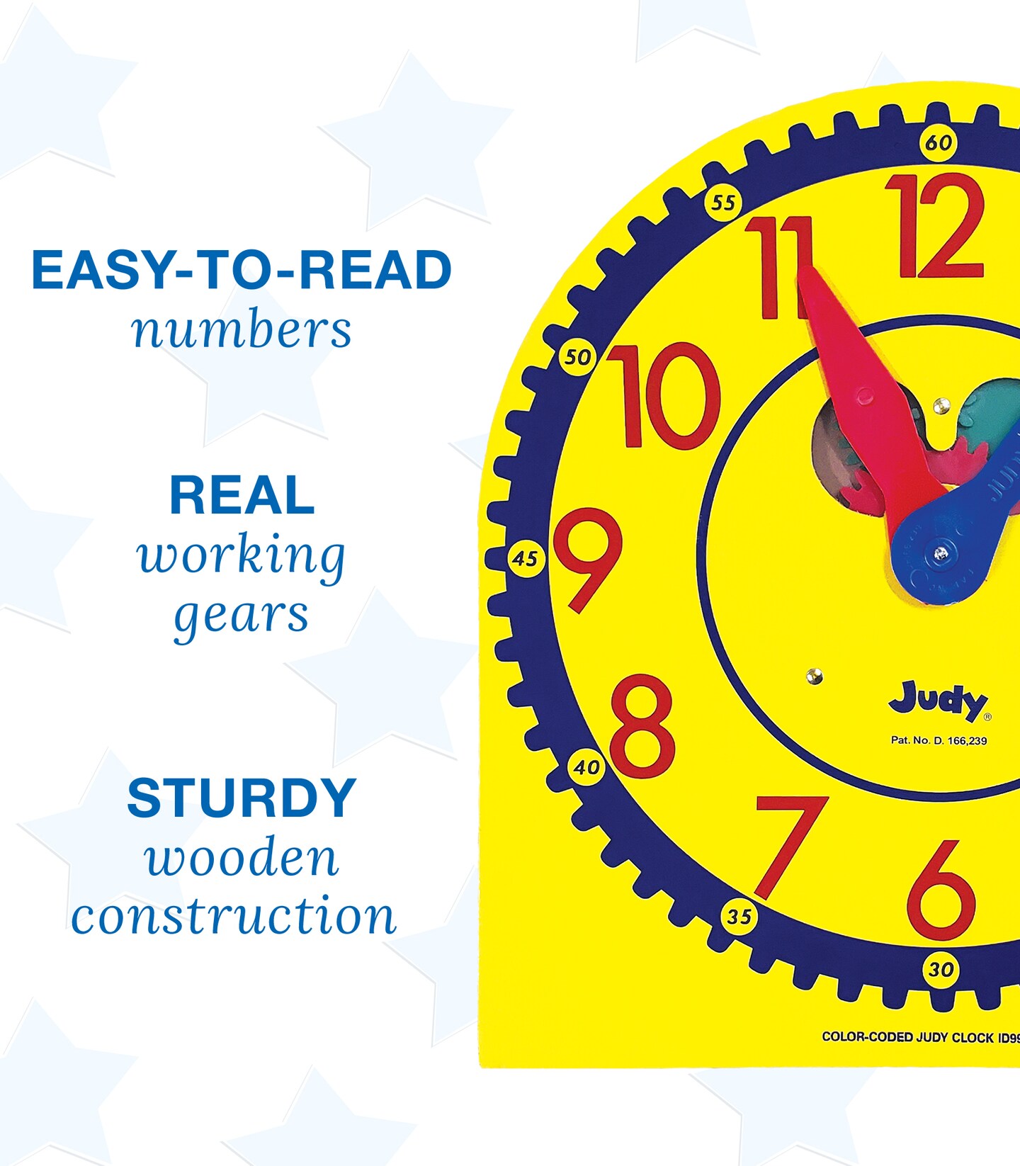 Carson Dellosa 13&#x22; x 12&#x22; Color-Coded Judy Clock, Large Learn to Tell Time Clock for Kids Ages 4-8, Analog Clock for Kids, Practice Clock for Learning Time for Children and Teaching Time Activity