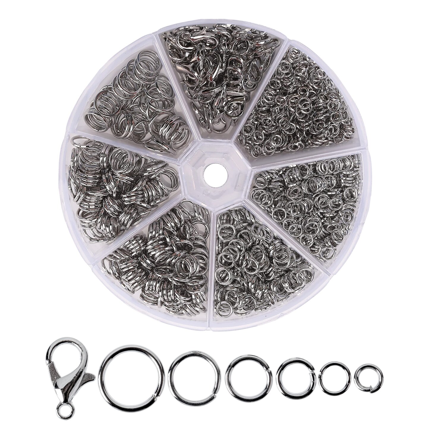 1014 Pieces Open Jump Rings, Silver, 6 Sizes Open Jump Rings for Jewelry Making, Silver Jump Rings and Lobster Clasps