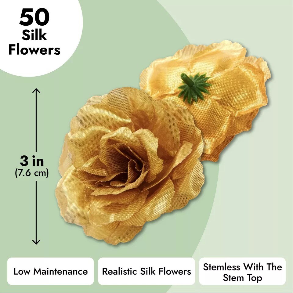 50 Pack Stemless Artificial Silk Roses