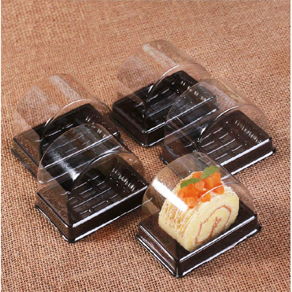 50 Pieces Roll Cake Box Set Single Personal Swiss Roll Container with Clear Dome Plastic Muffin Cheese Pastry Dessert Sushi Fruits Display Food Storage Holder(3.15"x2.17"x2.75")