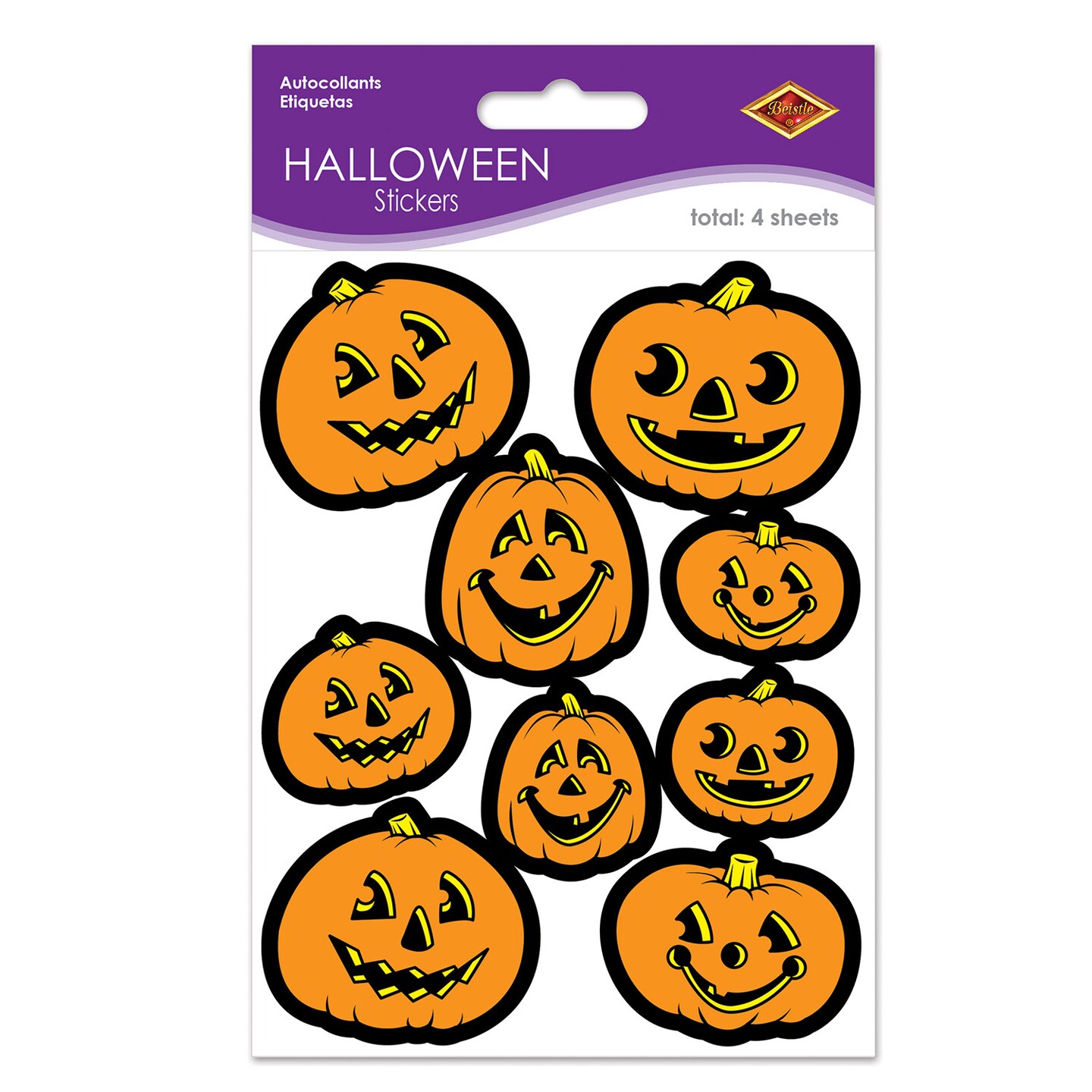 Beistle - Jack-O-Lantern Stickers - 4&#xBE;&#x22; x 7&#xBD;&#x22; - 12 Pack