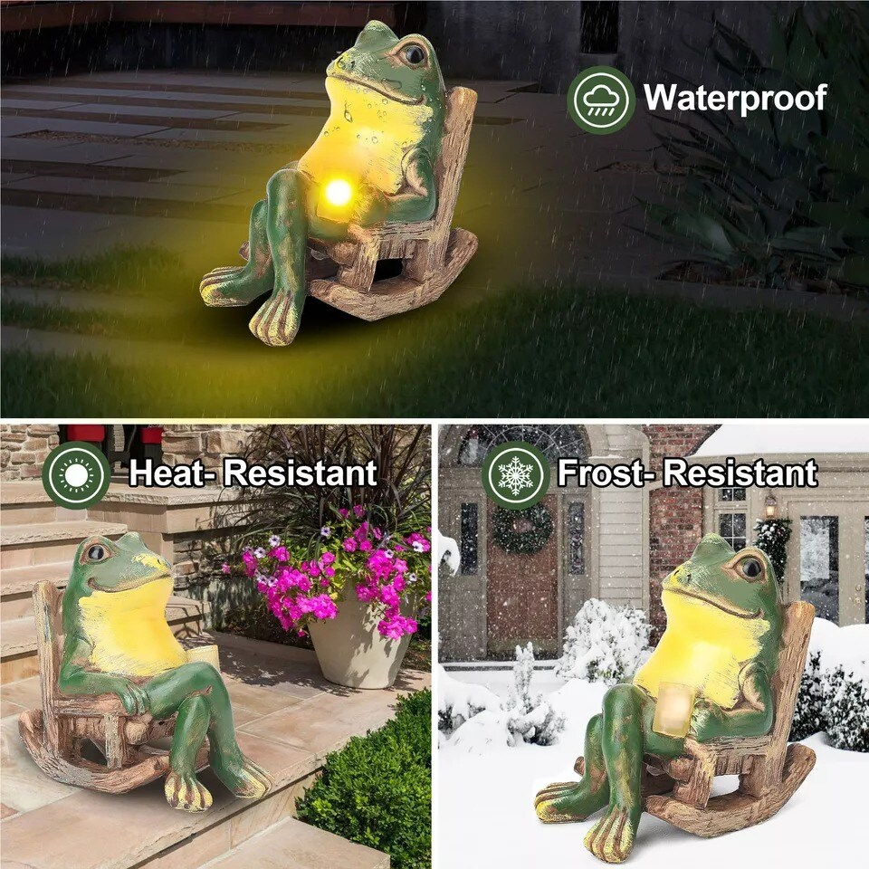 Frog Garden Statue Outdoor Figurine Lights Solar Garden Frog Ornament Decor Art